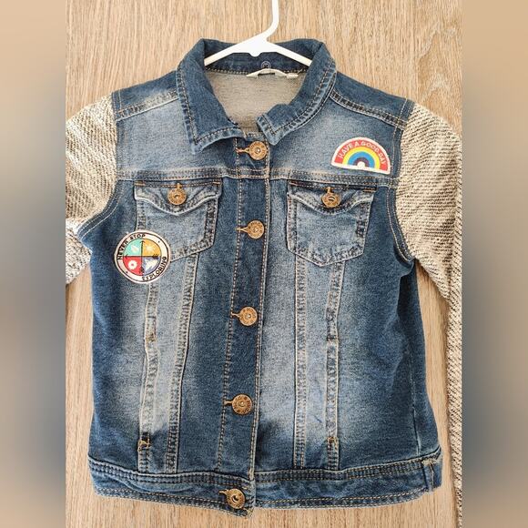 Mudd Blue Jean Jacket Girls Size 12 Knit Sleeves 4-pocket Front Size 12 - Picture 4 of 6